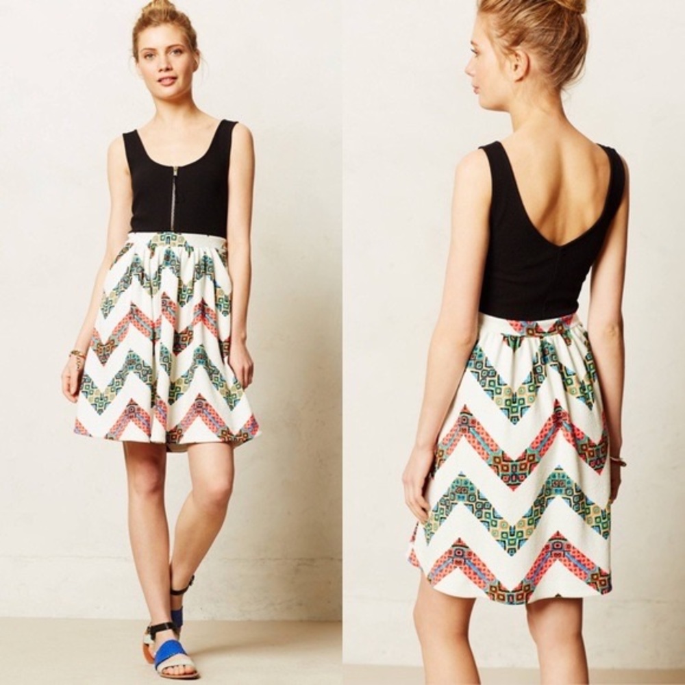 Maeve Black and Multicolor Chevron Mini Dress